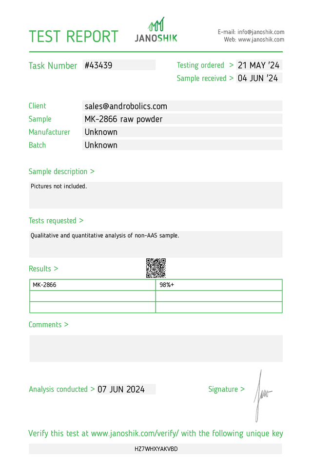 OSTARINE certificate of analysis